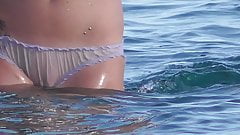 Beach girl goes for swimming in panties – watch out