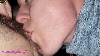 horny “stepson” licks mama’s hairy, wet, fleshy butterfly pussy and gets fucked