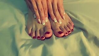 Massaging my feet after a hard day at work
